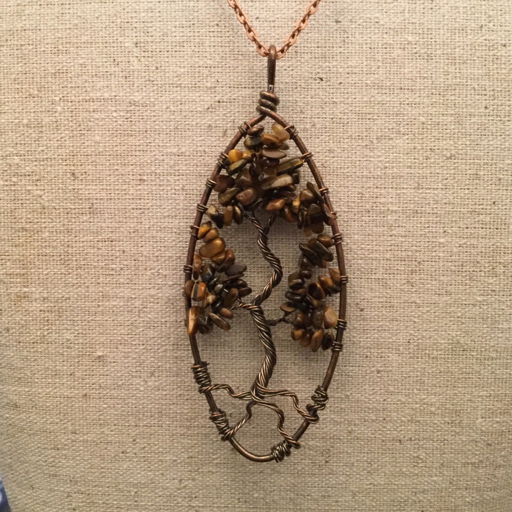 Tiger’s Eye Stone Tree of Life Necklace